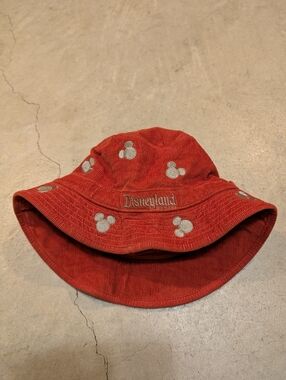 Disney Red Corduroy Bucket Hat with Embroidered Mickey Accents Adult